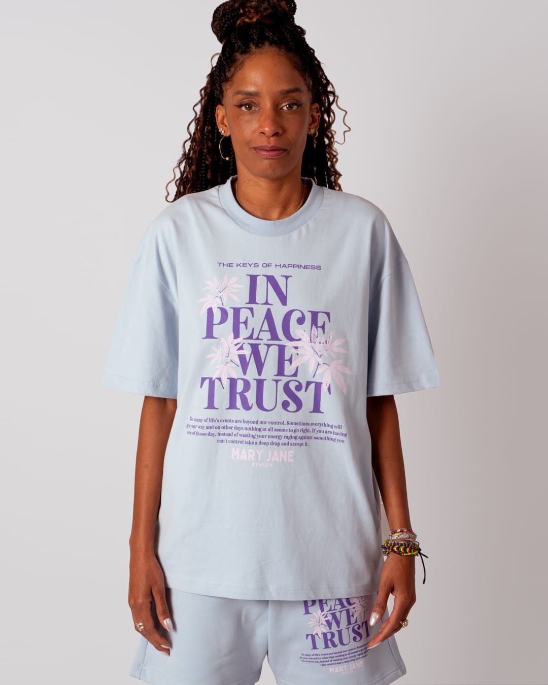 OVERSIZE T-SHIRT “IN PEACE WE TRUST” Light Blue