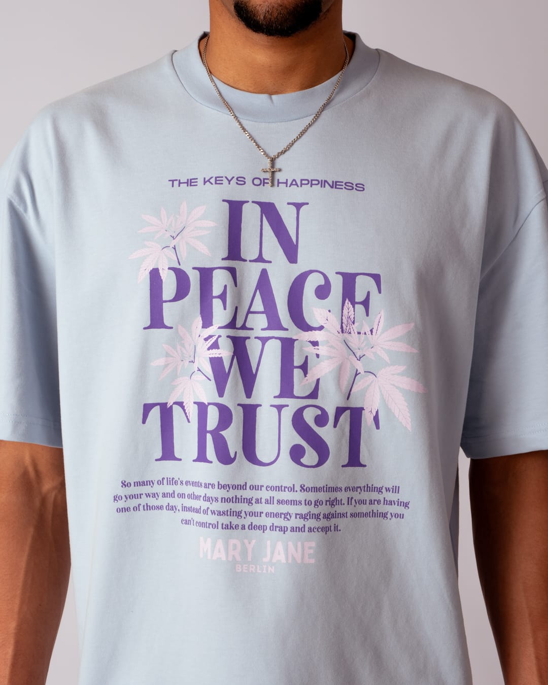 OVERSIZE T-SHIRT “IN PEACE WE TRUST” Light Blue