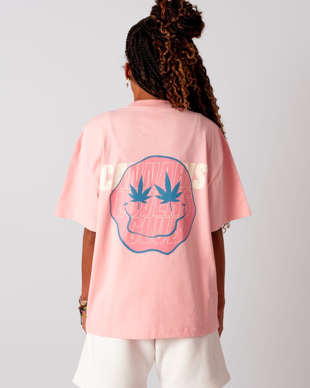 OVERSIZE T-SHIRT BACKPRINT Hemp-Eye Smiley “CANNABIS LOVERS CLUB”  Rose