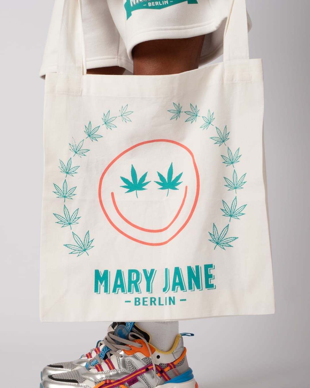 JUTE BAG "MARY JANE BERLIN" HEMP EYE SMILEY PRINT Off White